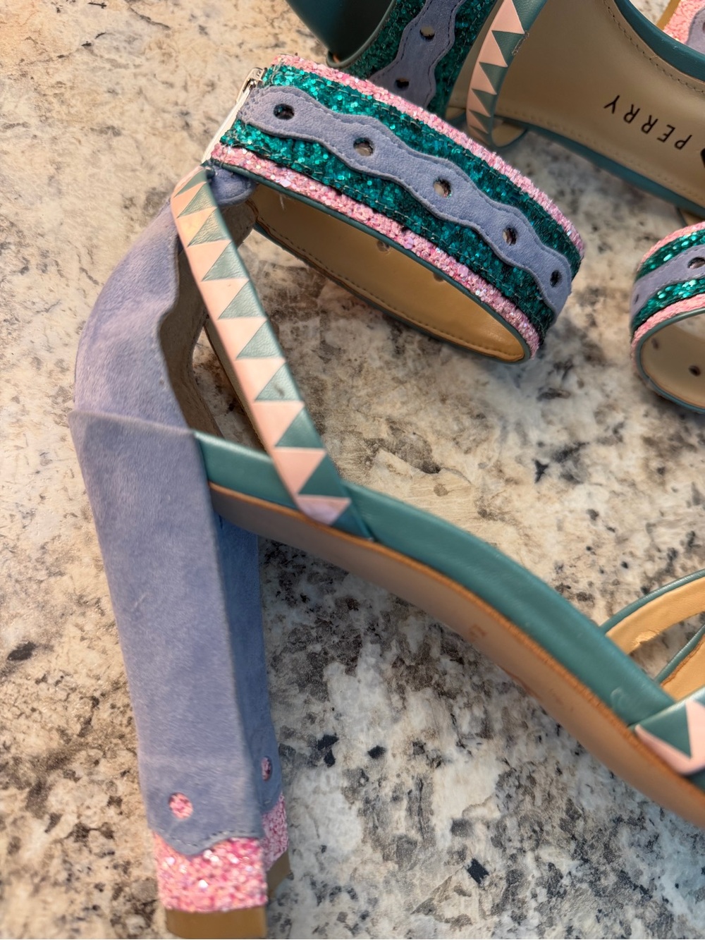 Katy Perry Collections Kai Teal, Lavender & Pink Chunky Heel Sandals Mermaid - Picture 6 of 10